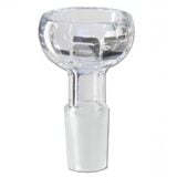 En transparent glasbowl med en rund og glat form, der har en poleret overflade. Bowlens kant er let udvidet, hvilket giver en elegant finish. Den har en standard SG 18/8 indvendig gevind, der gør den kompatibel med forskellige tilbehør. Glasset har en klar og ren farve, der fremhæver dens enkelhed og funktionalitet.