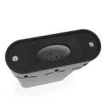 AirVape X vaporizer præsenteres i en slank, sort konstruktion med en mat overflade, der giver en moderne og stilfuld fremtoning. Den har en ergonomisk form og er udstyret med en digital skærm, der viser temperaturindstillinger. Knapperne er diskret placeret under skærmen, og en glat metalkant omkranser enheden, hvilket tilføjer et elegant touch.