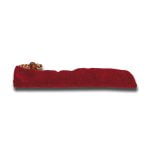 Et sort glas chillum med en længde på 150 mm præsenterer sig med en glat, skinnende overflade. Chillum har en let konisk form, der smalner mod den ene ende, hvor der er en bred åbning. Det indeholder et indsatselement, der skaber en struktur i glasoverfladen. Etuiet er diskret og fremhæver chillumens elegante design.
