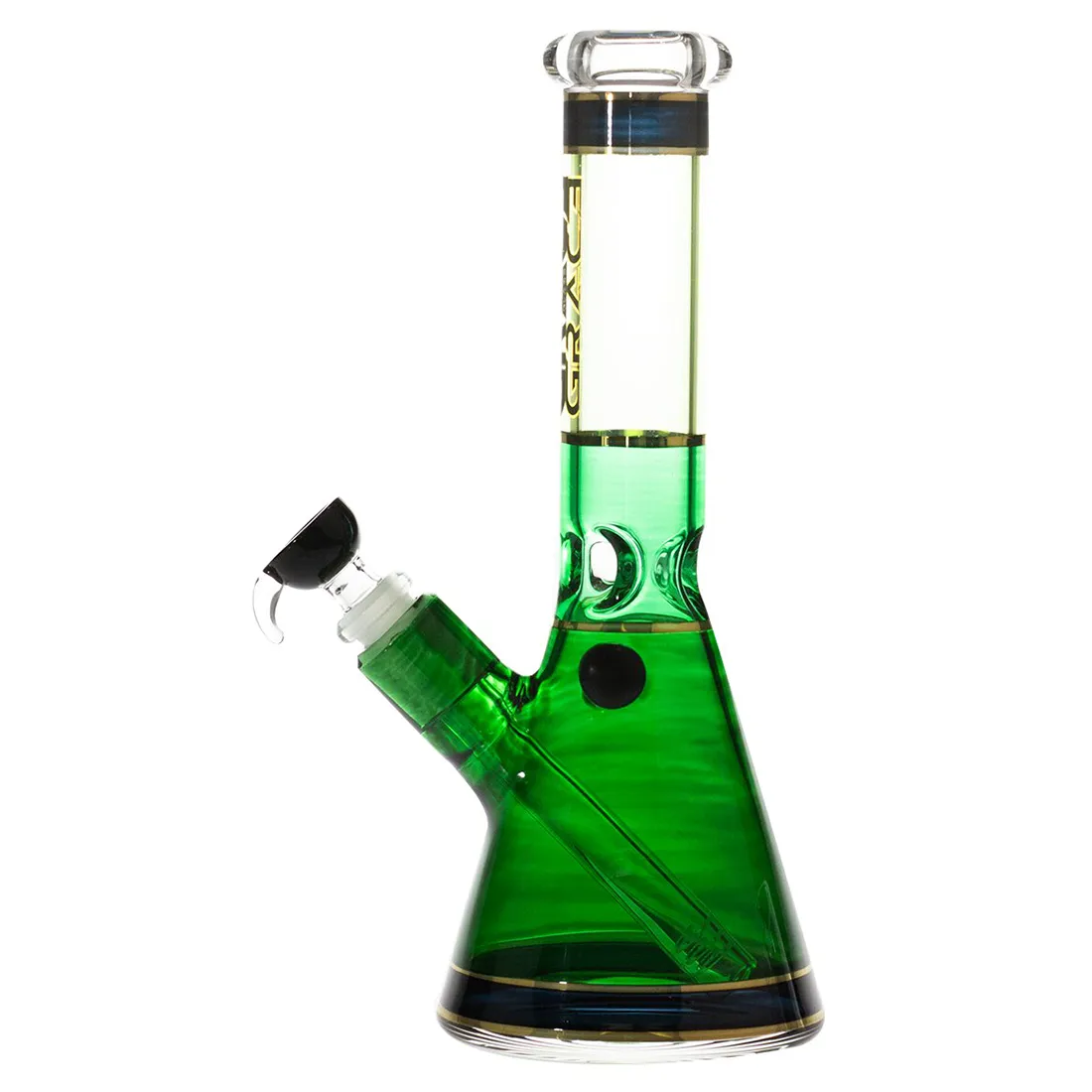 Grace glass baby beaker i grøn farve måler 25 cm i højden. Den har en cylindrisk form med en glat, gennemsigtig overflade, der reflekterer lys. Øverst er kanten let udvidet, hvilket skaber en blød overgang. Indvendigt er der fine, vertikale mønstre, der tilføjer tekstur, mens bunden er flad og stabil.