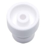 En domeless nail i medicinsk keramisk glas præsenteres med en glat, skinnende overflade og en hvidlig farve. Formen er cylindrisk med en udvidet top, der skaber en bred åbning. Underlaget er fladt og har en ensartet, glat tekstur. Der er ingen synlige knapper eller symboler, og materialet fremstår robust og holdbart.