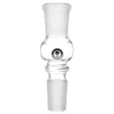 Glasfilteret har en klar, cylindrisk form med en glat overflade og en skinnende finish. Det er udstyret med et SG 18 tilslutningssystem og en indvendig struktur, der muliggør effektiv filtrering. Kanten er præcist slebet, hvilket sikrer en tæt pasform. Farven er gennemsigtig med subtile nuancer af blå, der reflekterer lyset.