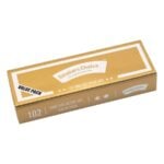 En rektangulær, guld "Smokers Choice - Value Pack Gold King Size Filtertips" æske indeholder 102 filterspidser. Emballagen er prydet med stjerneikoner.