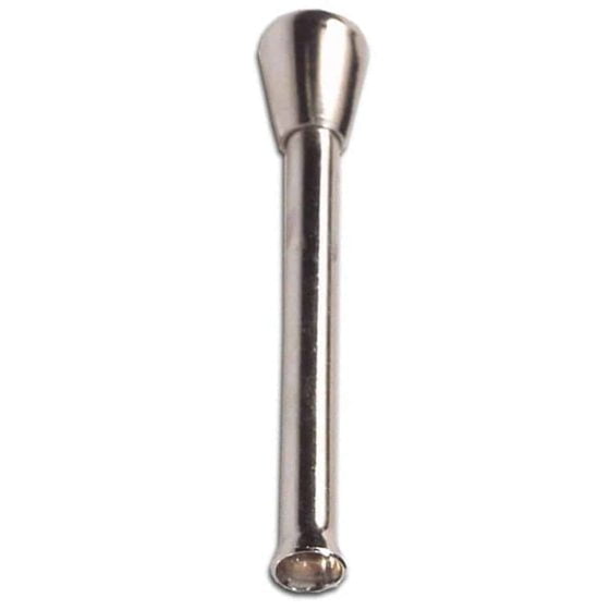 En kromfarvet snorholder med en diameter på 69 mm præsenterer sig med en glat, reflekterende overflade. Den cylindrisk form giver en moderne æstetik, mens en lille, rund knap er placeret på den ene side. Holderens indre er tilpasset til at rumme snore, hvilket sikrer en praktisk opbevaring.