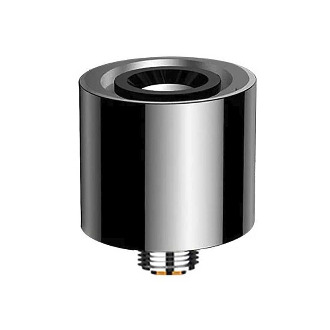 Den keramiske varmekammer har en robust, cylindrisk form med glatte, let skinnende overflader. Farven varierer fra en dyb grå til en lys beige, hvilket skaber et naturligt udseende. Øverste del er let buet, mens bunden er flad. Der er ingen synlige knapper eller symboler, og strukturen fremstår ensartet uden mønstre, hvilket giver et minimalistisk udtryk.