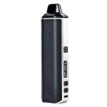 En sort vaporizer med en slank, cylindrisk form og en mat overflade. Den har en digital skærm med tydelige tal og ikoner, der indikerer temperatur og batteristatus. Knapperne er placeret under skærmen og har en let buet form. Munden er bred og afrundet, og en udluftningsåbning findes på siden, hvilket giver et stilrent design.