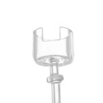 En gennemsigtig, glasklar carb cap med en rund, kuppelformet top og en smal, cylindrisk base. Den har en let blå nuance, der fremhæver dens glatte overflade. Øverst er der en lille åbning, mens bunden er flad for stabilitet. Den samlede form er elegant og strømlinet, ideel til præcise anvendelser.