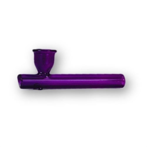 Mini glas tjubang i lilla præsenterer sig med en glat, gennemsigtig overflade, der fanger lyset og skaber en subtil glans. Formen er cylindrisk med en let udvidelse mod toppen, hvilket giver et elegant udseende. Den lilla farve har en dyb, rig nuance, der varierer i intensitet, hvilket tilføjer visuel interesse. Basen er flad og stabil.