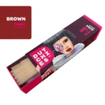 En pakke med 100 brune koniske papirstrimler er præsenteret. Hver strimmel har en glat overflade og en ensartet brun farve, der giver et naturligt udseende. Konerne er arrangeret i en samlet struktur og er designet til at være rummelige. Den øverste del har en spids form, og bunden er bredere, hvilket giver stabilitet.
