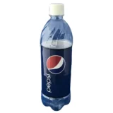 En opbevaringsboks formet som en Pepsi-flaske præsenterer sig med en glat, cylindrisk form og en blå, rød og hvid farveskala. Det tætsiddende låg har en rund, flad top, mens flaskens krop har et let buet design. Et logo med teksten "Pepsi" pryder fronten, omkranset af grafiske elementer. Materialet fremstår som hård plast med en glansfuld overflade.