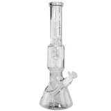 Glasvase i klart glas med en højde på 40 cm, designet med en perkolator. Den har en bred, cylindrisk form med en smal hals og en stabil bund. Indvendigt findes flere perkolatorrør, der skaber en kompleks struktur. Overfladen er glat og gennemsigtig, hvilket fremhæver det indhold, der kan ses gennem glasset.
