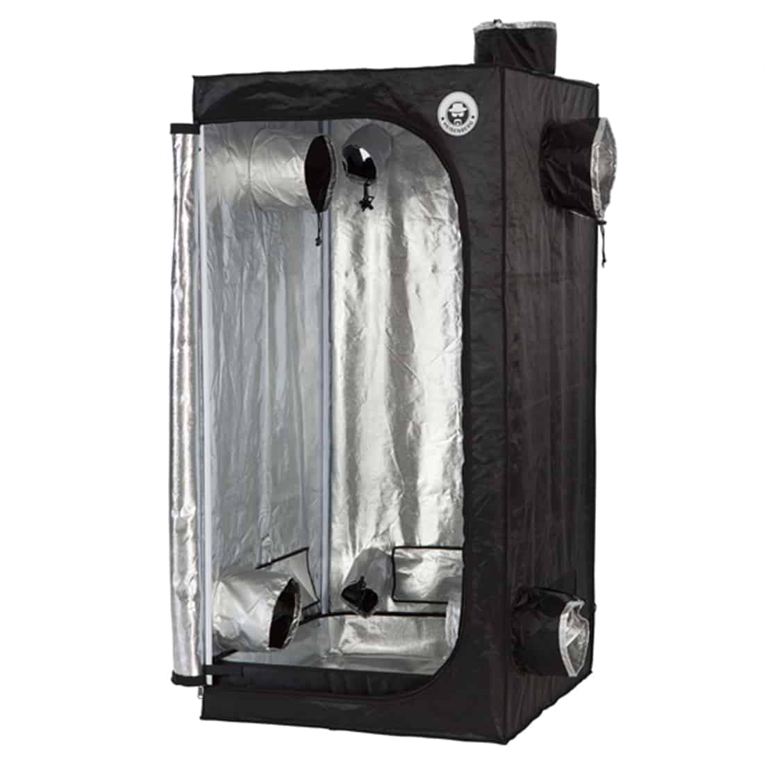 En sort væksttelt med målene 80 x 80 x 160 cm præsenterer sig med en rektangulær form. Teltets ydre er glat og mat, fremstillet af slidstærkt materiale. Indersiden reflekterer lys med en sølvfarvet belægning. Teltet har en stor åbning med lynlås foran samt ventilationsgitter i toppen og siden for optimal luftcirkulation.