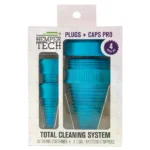 Hemper aqua plugs præsenterer sig i en klar, gennemsigtig plast med en glat overflade. De har en behagelig, rund form med en let skrånende kant. Capsene er designet med en flad top og en let hævet kant, der giver en præcis pasform. Farven er en lys aqua, der skaber en frisk og moderne æstetik.