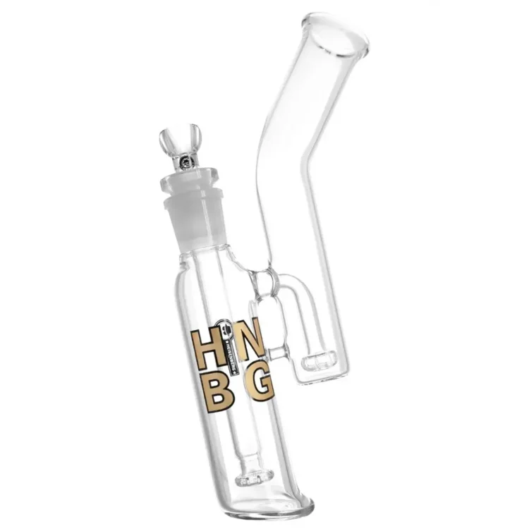 En gennemsigtig bong i klart glas med en højde på 29 cm. Den har en dobbelt boble-perkolator, der skaber to separate boblekamre. Formen er cylindrisk med en bred base og en smalere hals. Der er en indsat stykke til tobaksprodukter, og et skudhul er synligt på siden. Glasset har en glat, skinnende overflade.