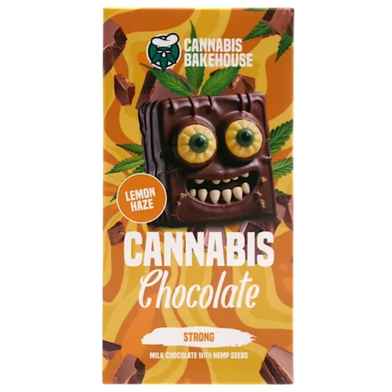 Cannabis chokoladebar med Lemon Haze smag. Chokolade med et monster-design og strong indhold.