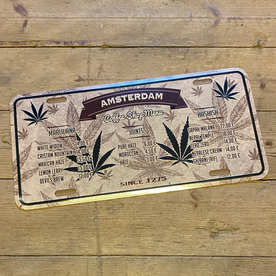 Amsterdam Metal Skilt "Coffe Shop Menu" 300 x 150 mm (Udgået)