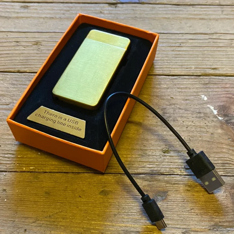 Double Arc Plain Gold Lighter m. Mini USB (Udgået)