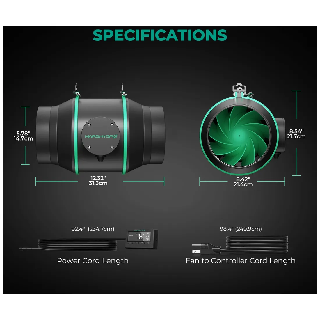 Mars Hydro - Inline Fan + Refillable Carbon Filter + Fan Controller Kit 150mm @ 683 m³/t - Billede 8