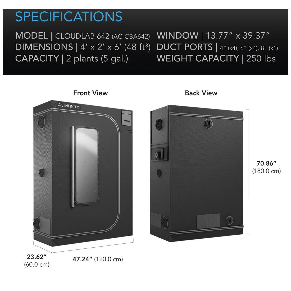 AC Infinity - CLOUDLAB 642 Advance Grow Tent (120x60x180) - Billede 8