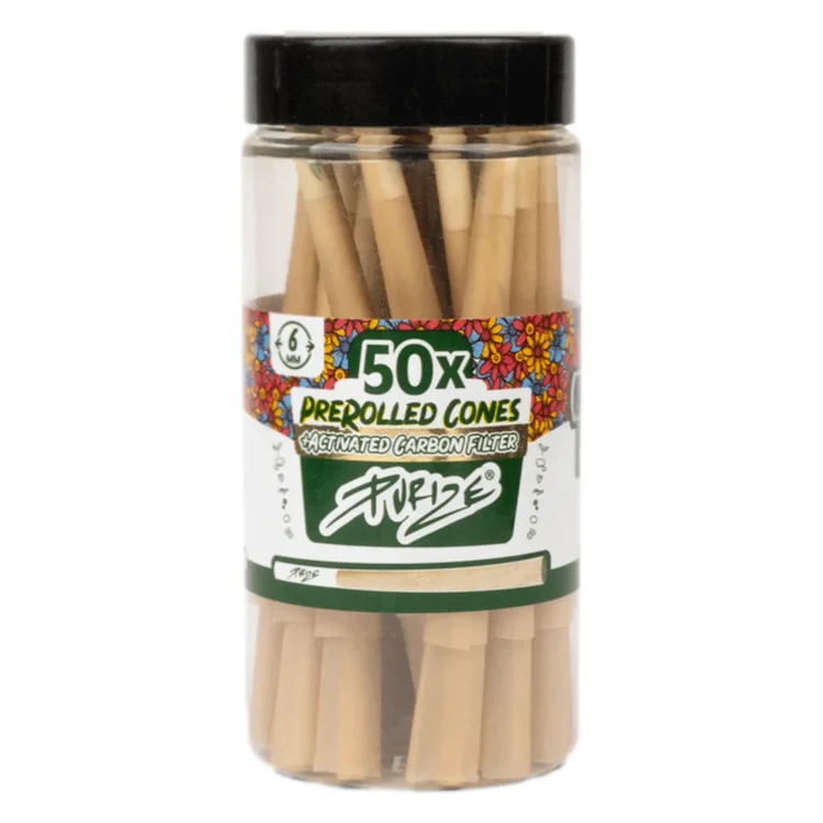 PURIZE® - Unbleached King Size Activated Carbon Cones 50 stk