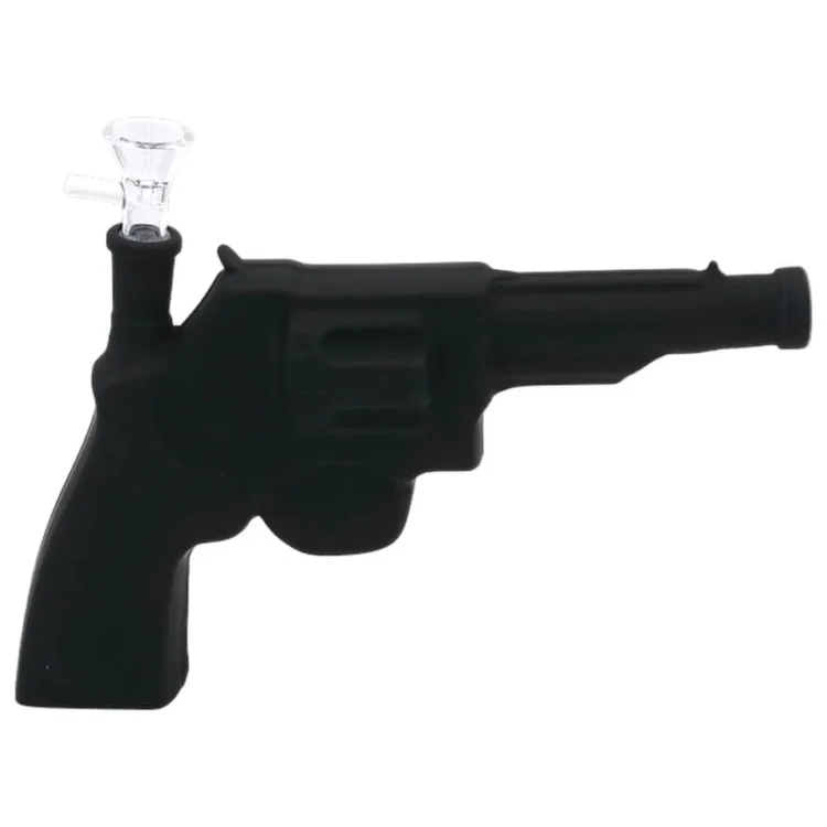 Black Sheep Pistol Glass Pipe Black 170 mm med klart glashoved over grebet og mundstykke for enden af løbet.