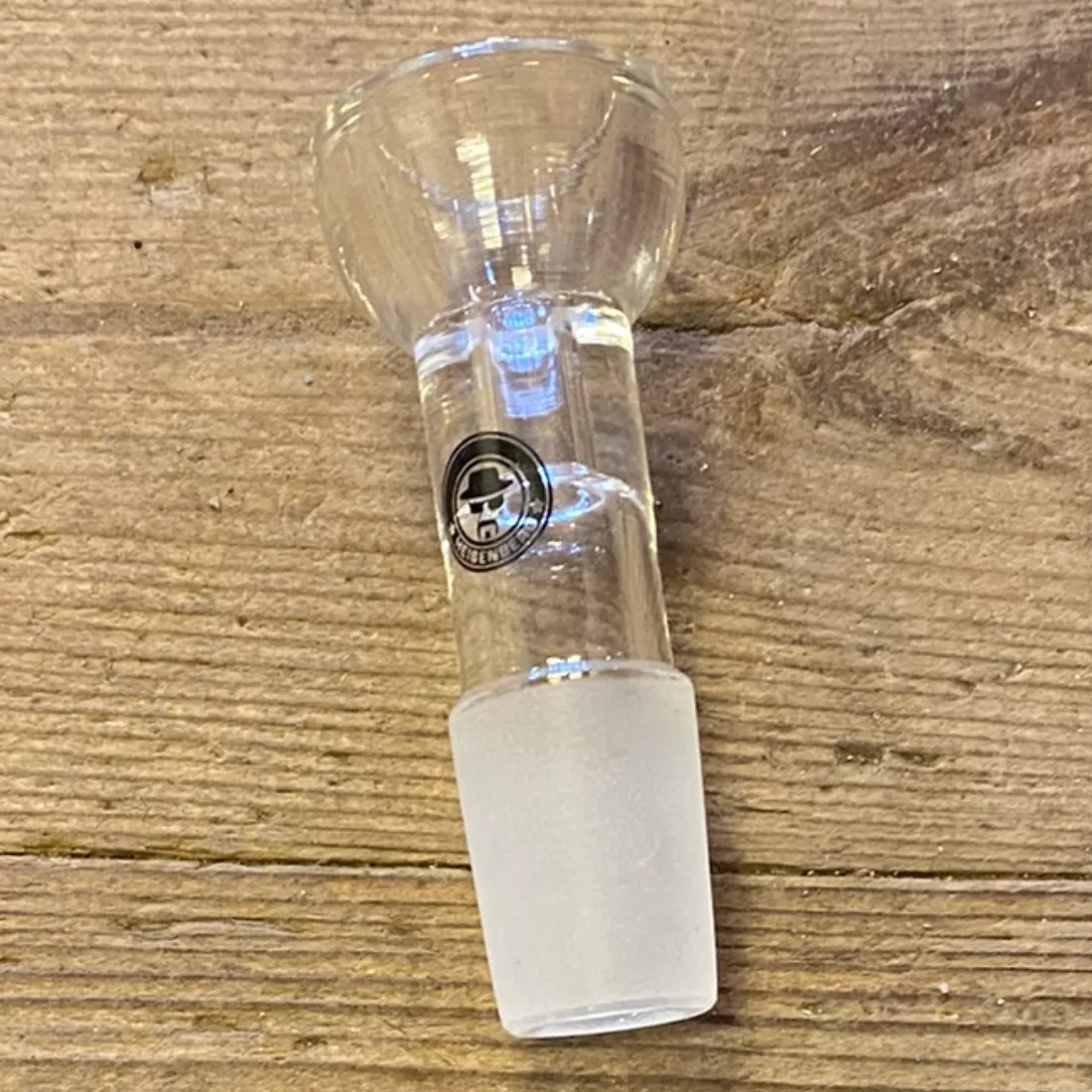 Heisenberg Lang Halset Standard Bowl SG 18,8 i klart glas med bred, afrundet kant omkring åbningen og hvid fitting.
