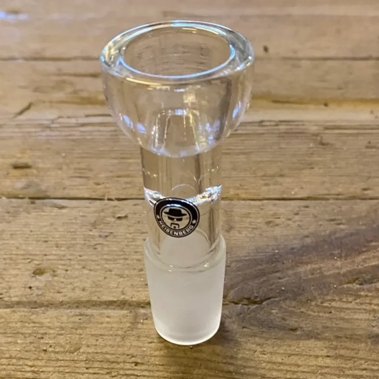 Heisenberg Lang Halset Standard Bowl SG 18,8 i klart glas med matteret fitting og et sort logo med ansigt og hat.