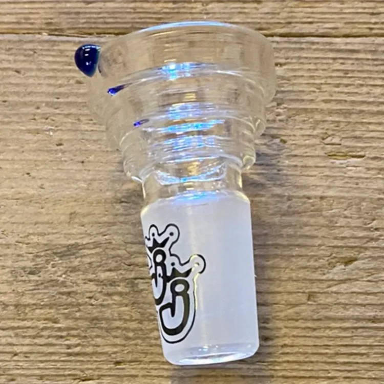 Jelly Joker Step Bowl SG 18,8, bonghoved i klart glas med trin på ydersiden og sort-hvidt jokerlogo på mat fitting.