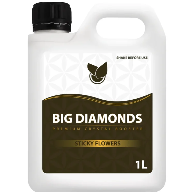 Big Plant Science BIG DIAMONDS 1L, gødning i hvid plastdunk med sort låg og brun etiket med "BIG DIAMONDS".