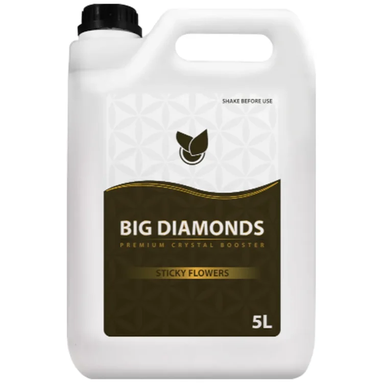 Big Plant Science BIG DIAMONDS 5L gødning i hvid plastdunk med sort låg. Brun etiket med "BIG DIAMONDS".