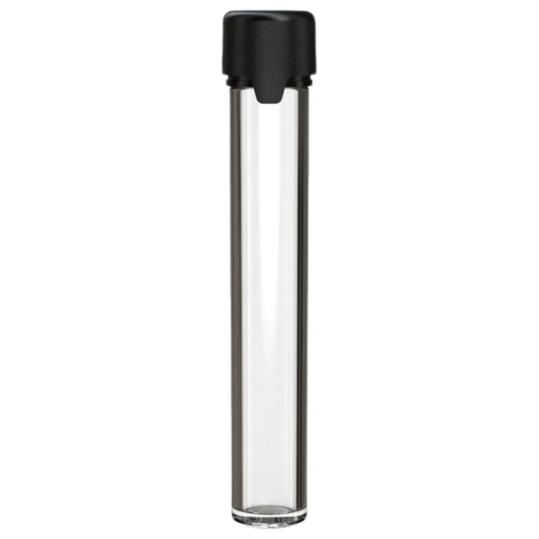 Chubby Gorilla Aviator CR Pre-Roll Tube Clear/Black 115 mm med glatte sider og påsat låg med brede, lodrette fordybninger.