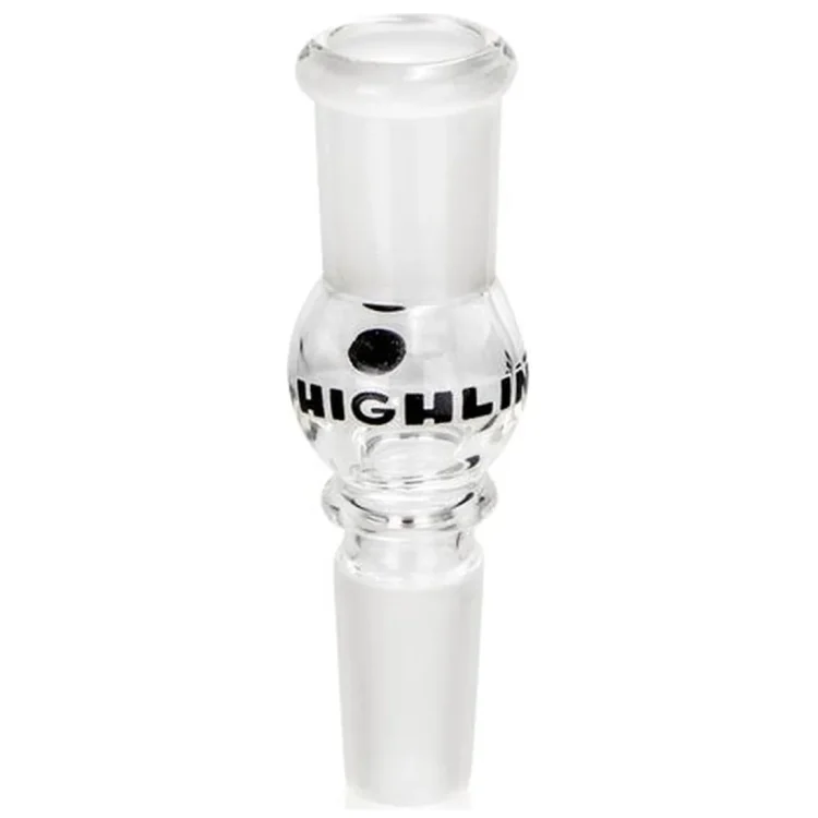 Highline Activated Charcoal Glas Adapter SG 14,5 mm i klart glas med matte fittings og sort tryk på det runde midterkammer.