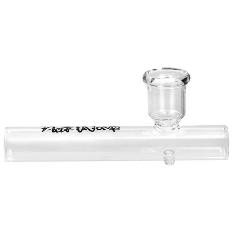 KNIST Kawumm New Ways Glas Tjubang 10 cm i klart glas med "New Ways" trykt i sort og hævet hoved med bred kant.